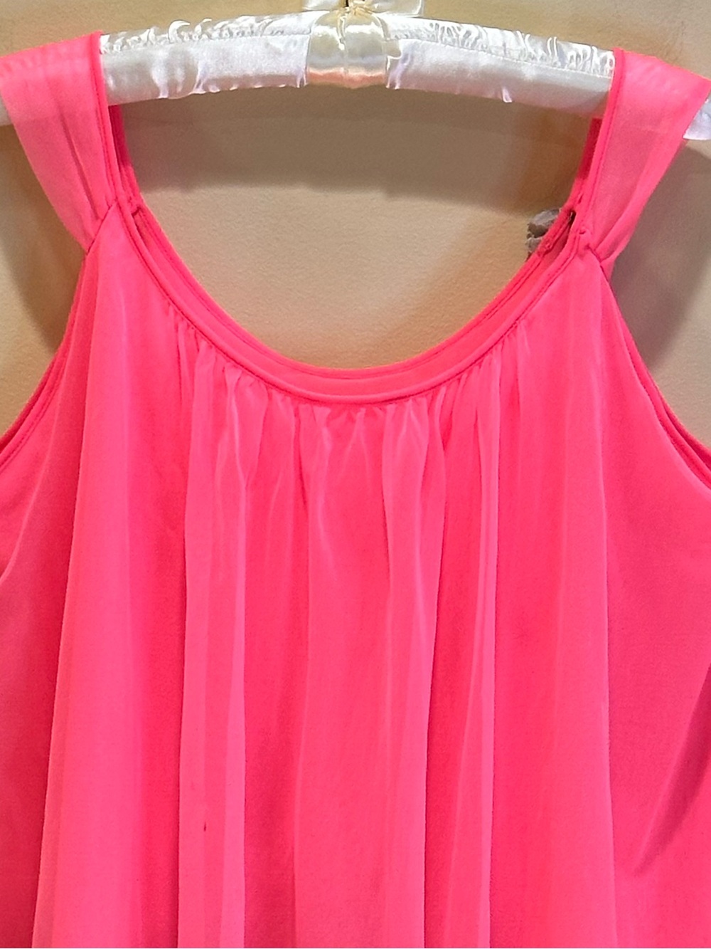 VTG 1960s Chic Lingerie Neon Pink Chiffon Lace Babydoll Lingerie Top Flower L - Picture 7 of 15